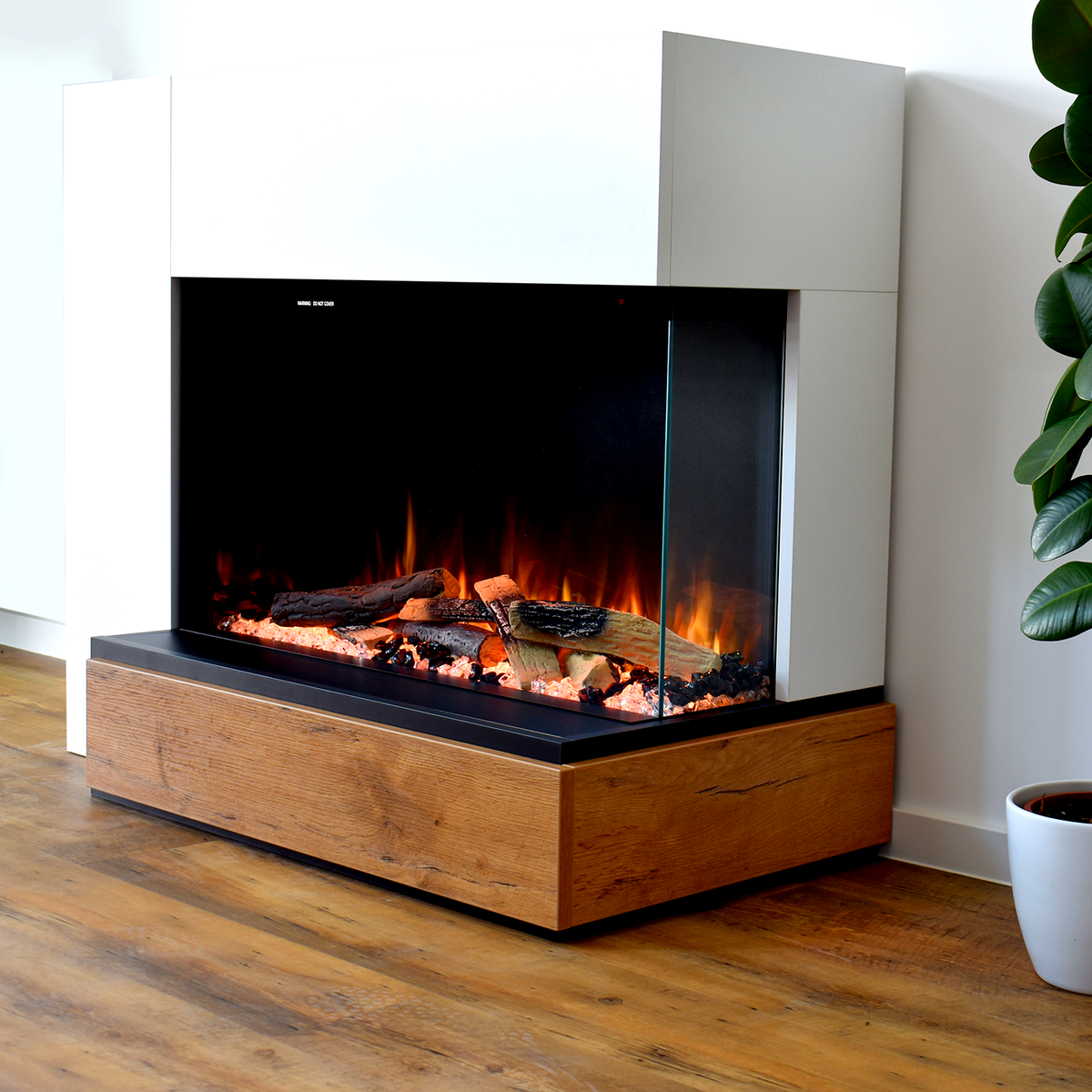 Glow Fire 'Einstein' elektrische haard | LED vrijstaande haard in wit met verwarming (1500 W) | HxBxD: 109x89x51cm