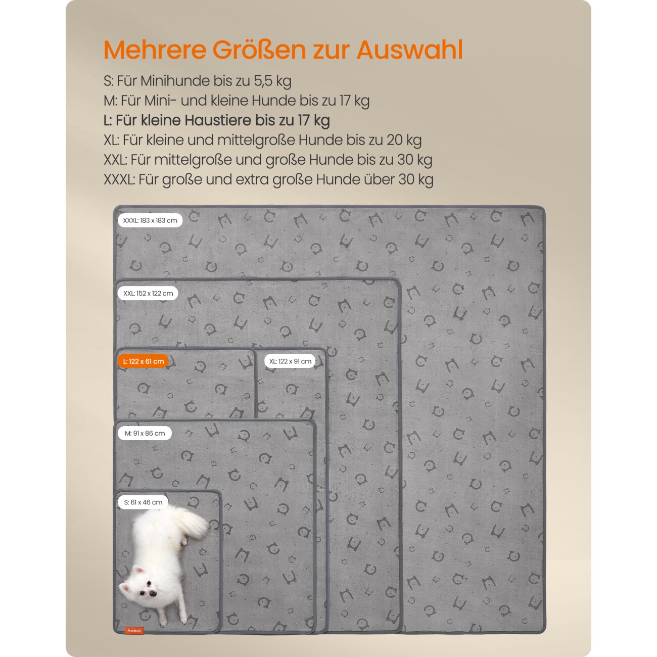 FEANDREA Hundedecke, 2er Set, wasserdichte Hundematte L122 x 61 cm