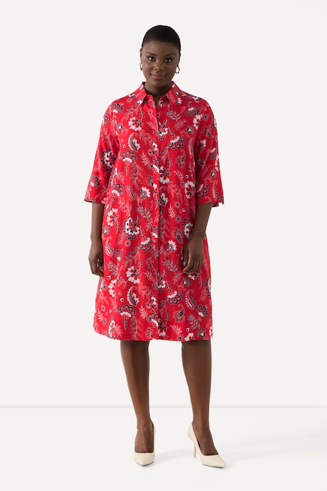 Longbluse, Lyocell, A-Linie, Hemdkragen, 3/4-Arm