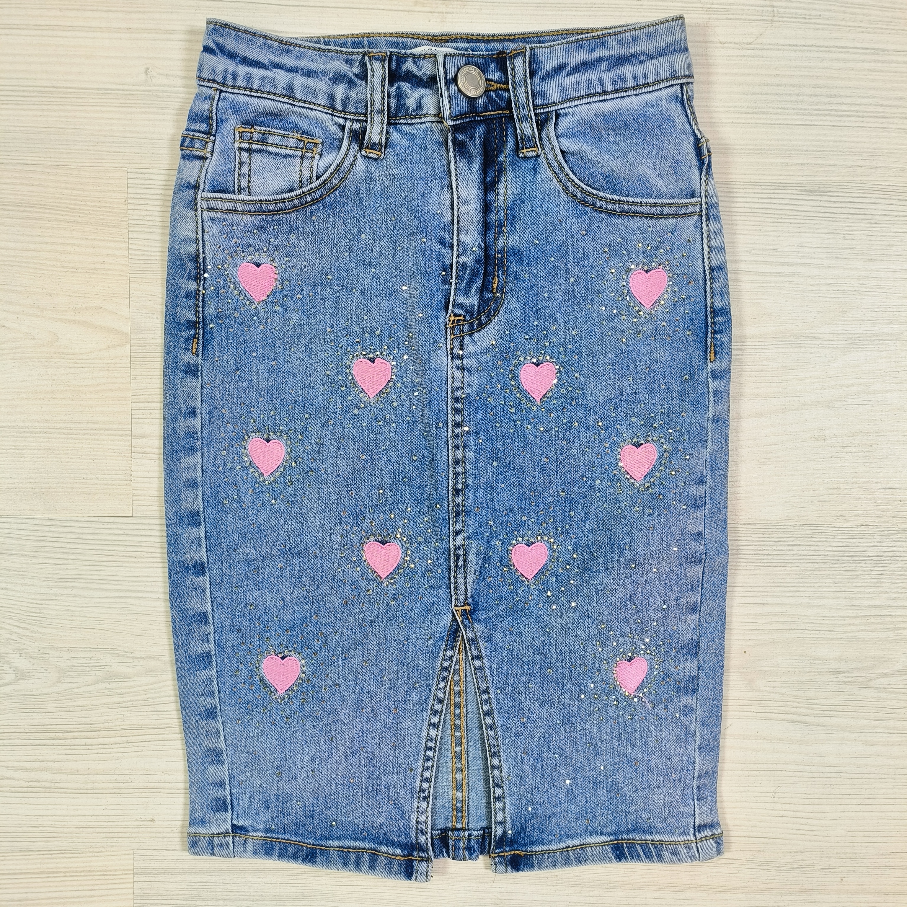 Denim with pink hearts skirt