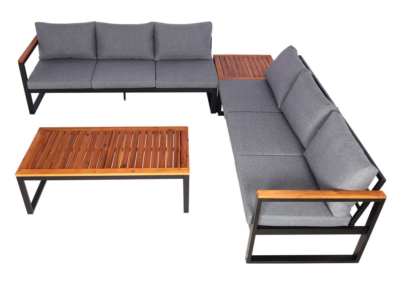 Garten-Garnitur MCW-L26, Gartenlounge Lounge-Set Sitzgruppe Sofa, Aluminium Akazie Holz MVG-zertifiziert ~ dunkelgrau