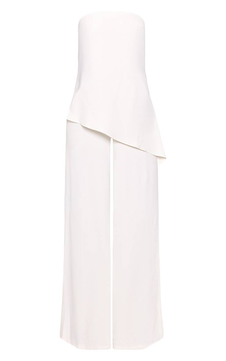 Crème Combinaison Pantalon Large À Superposition Bandeau Texturée Tissée Pour Grandes Tailles