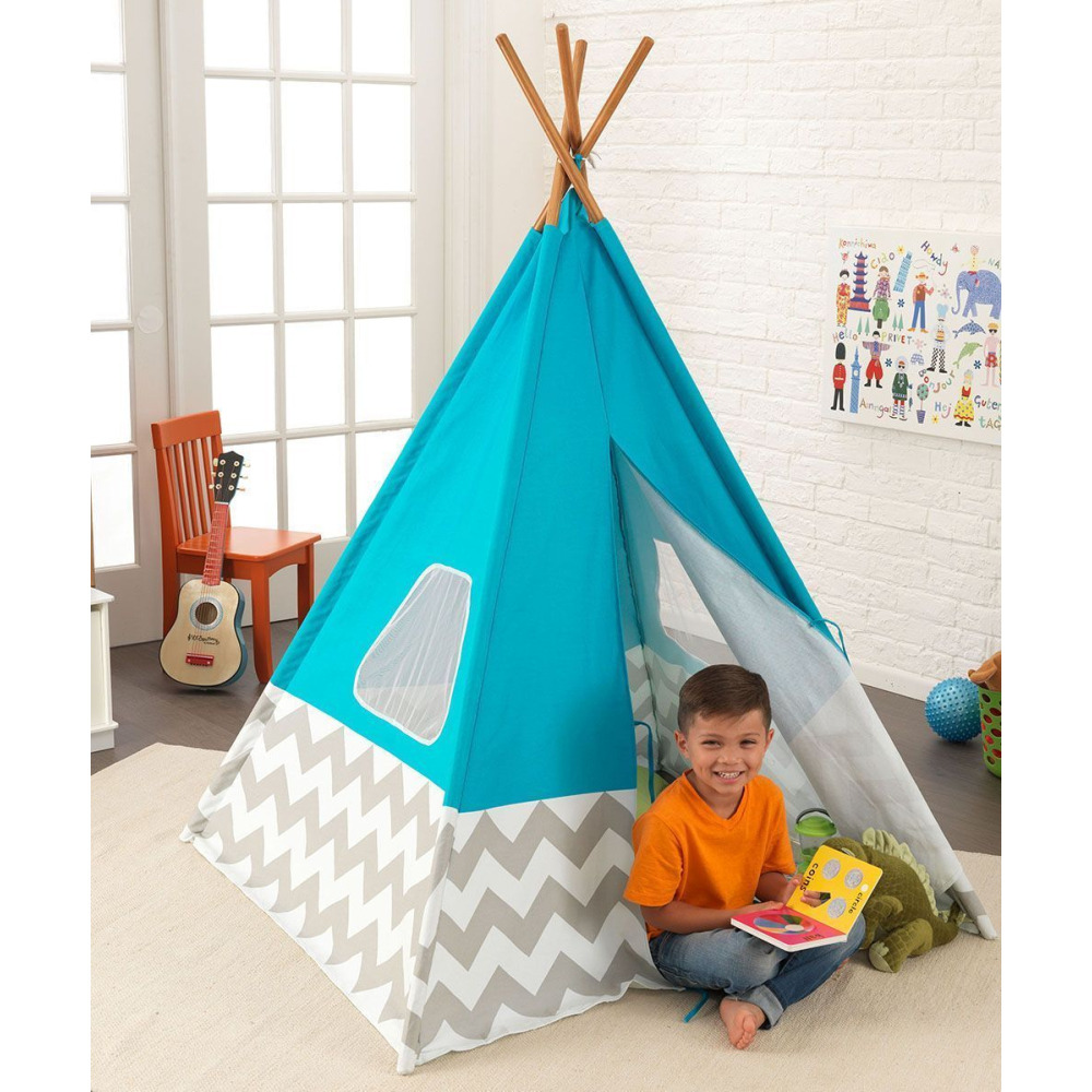 Tipi turquoise à chevron gris et blanc