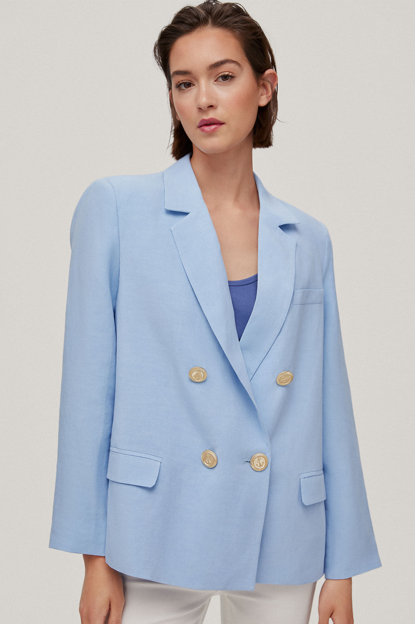 Blazer de abotoamento duplo com botões náuticos - Turquesa