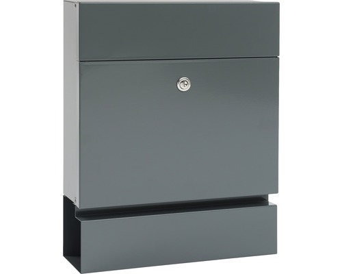 MEFA brievenbus, gepoedercoat staal, BxHxD 371/465/112 mm, Serenade 163, basaltgrijs RAL 7012, zijdemat, met krantenvak en frontklep voor postuitname