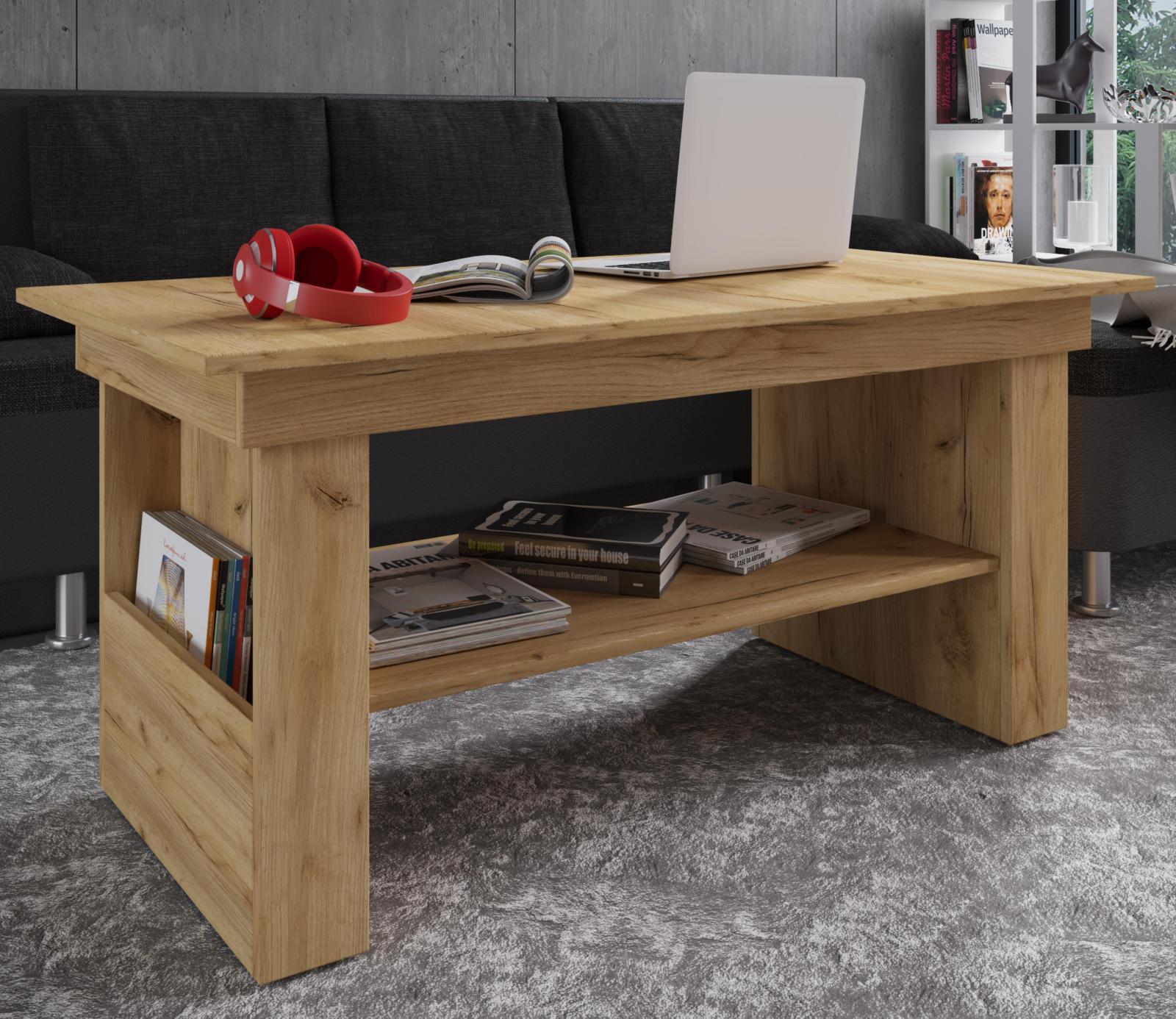 Couchtisch KOBILA - Honig-Eiche - 2 Fächer - 115 cm