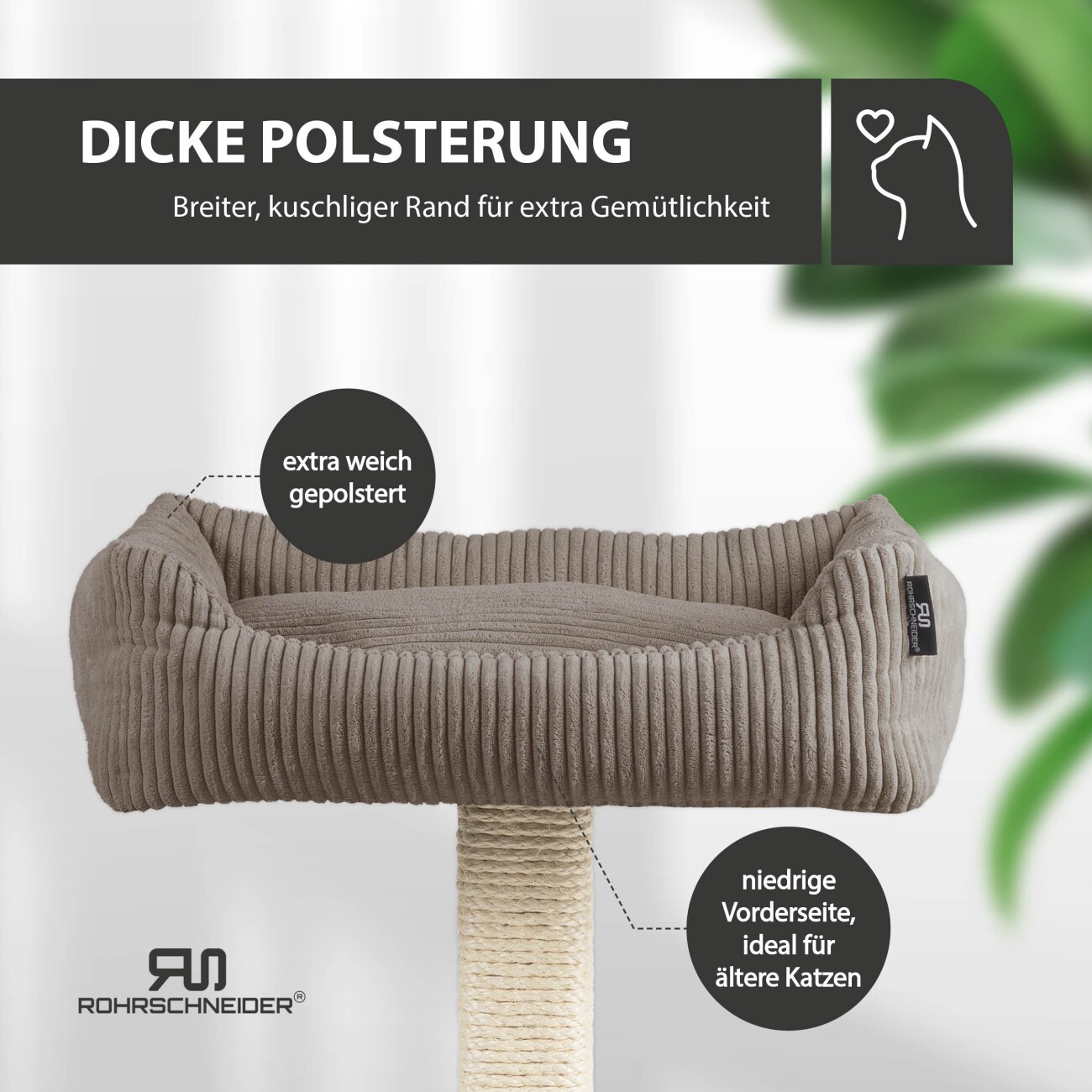 Rohrschneider ® Katzenbaum Wolly mit kuscheligem Katzenbett, waschbarer Kissenbezug