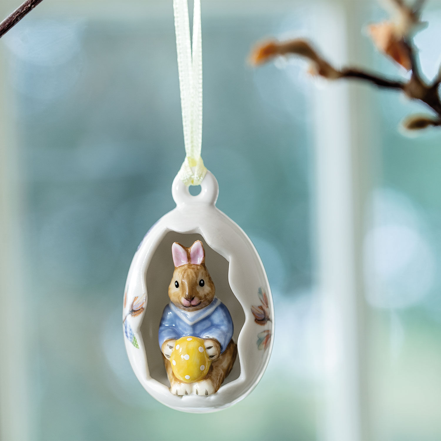 Bunny Tales Easter ornaments Yellow, 1.8'' x 2.8'', porcelain