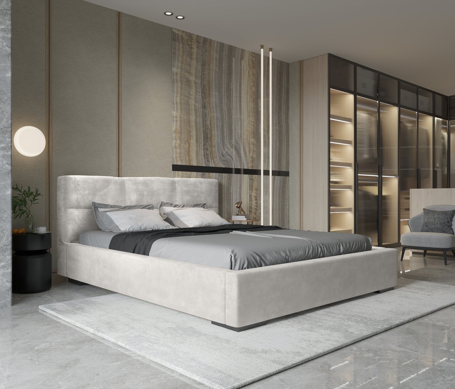 Trae Mobler Porto 140 x 200 cm Gestoffeerd Bed Pearl