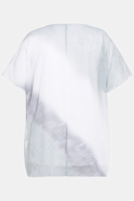Bluse, doppellagig, Blüten, A-Linie, Rundhals, Halbarm