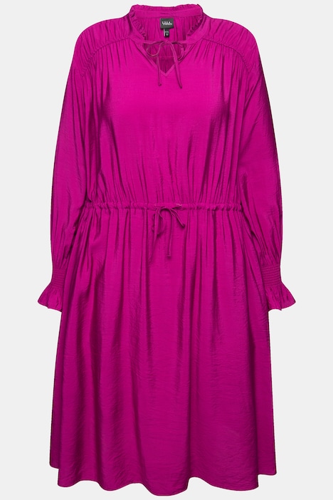 Kleid, A-Linie, Rüschen-Stehkragen, Langarm