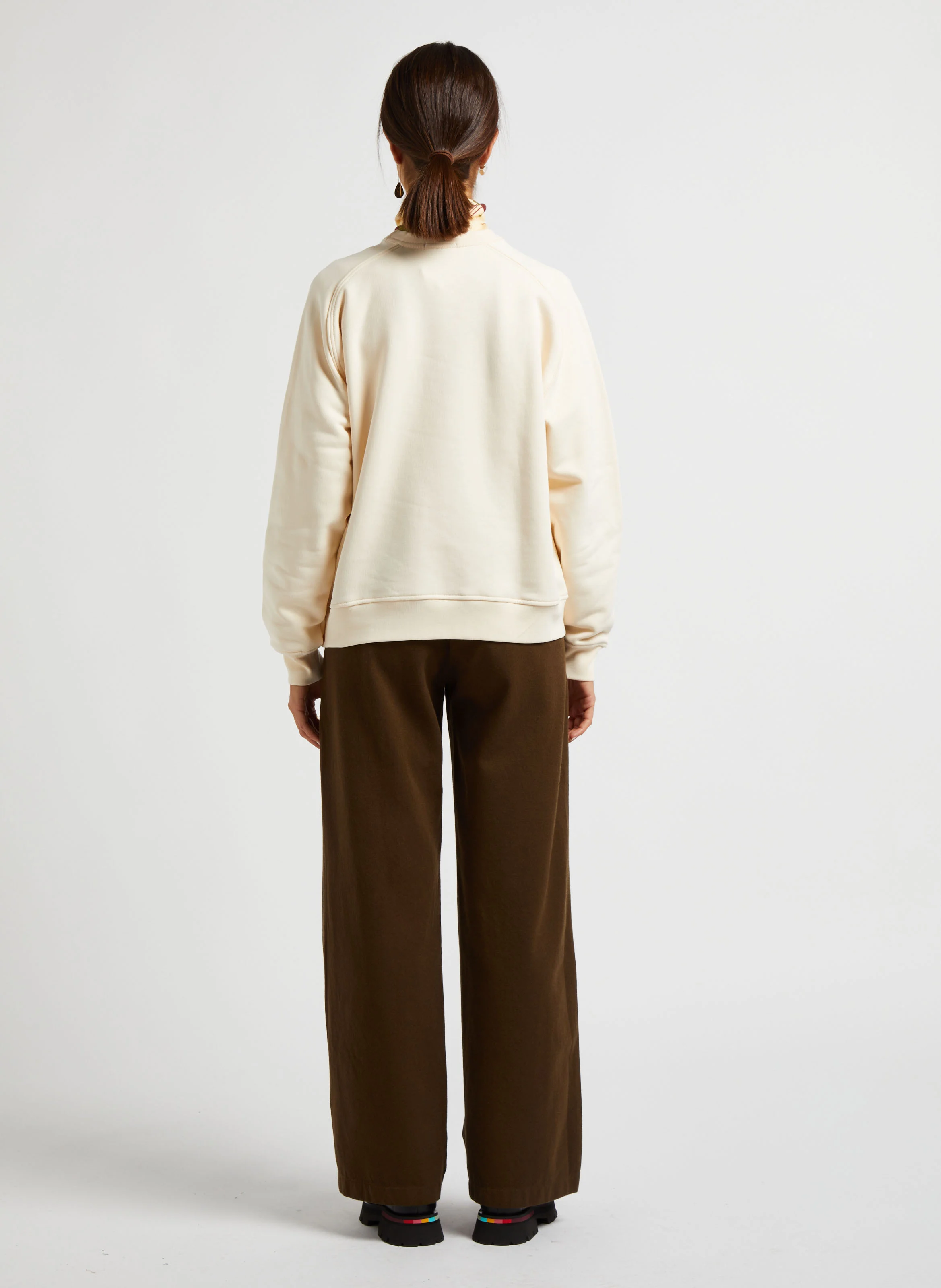 Pantalon large en laine et coton| Vert