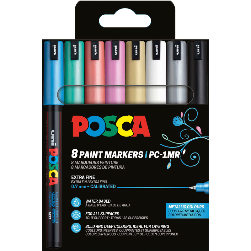 Uni-Ball Posca Marker PC-1MR, Metallic Colours, 8 Stück, assortiert