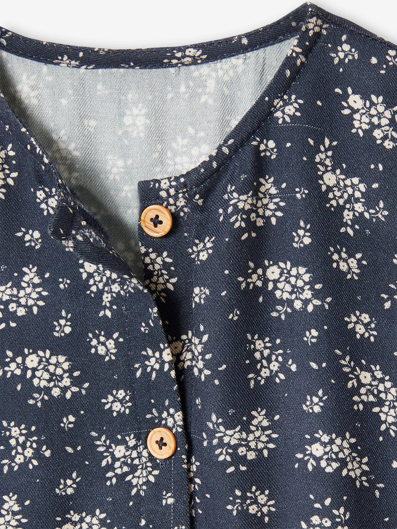 Vestido com botões e estampa floral, para meninas, na cor bege claro.