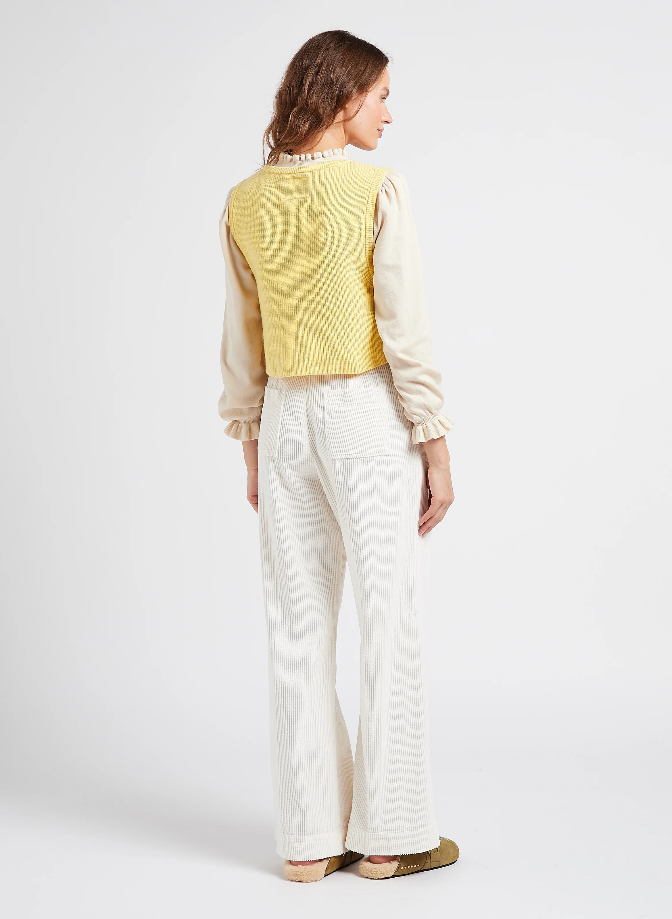 ANNIE - Pull court sans manches en laine et cachemire | Jaune