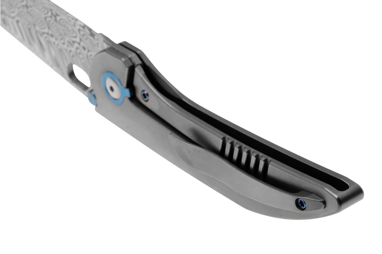 WE Knife Attor WE23037-DS1 Heimskringla Damasteel, Polished Bead Blasted Titanium, Timascus Inlay zakmes, Dalibor Bergam design