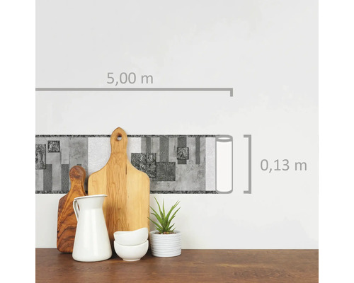 Zelfklevende rand 9006-23 Alleen Rand Geometrisch grijs 5 m x 13 cm