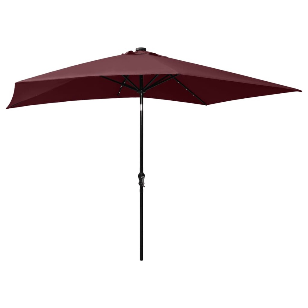 Parasol avec led et mât en acier 2 x 3 m rouge bordeaux