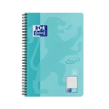Oxford Touch Collegeblock B5 liniert aqua, 80 Blatt, Doppelspirale, abgerundete Ecken, Optik Paper®