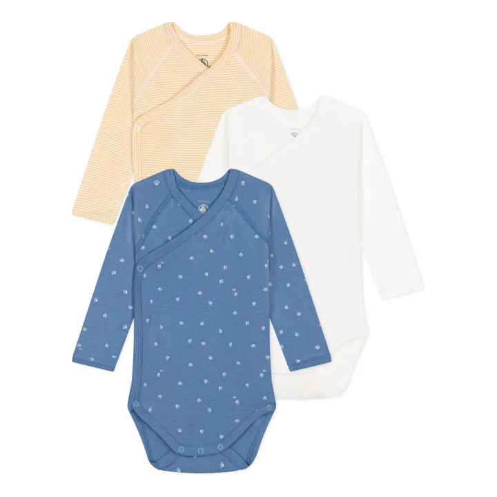 Petit Bateau Lot 3 Bodies Manches Longues Rayés | Bleu