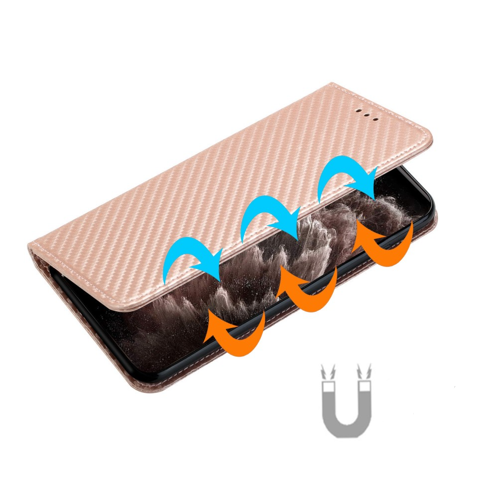 iPhone 15 Pro Max Leder Tasche Flip Cover Carbon Look - Roségold