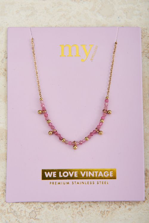 Vintage ketting met roze kralen & bolletjes