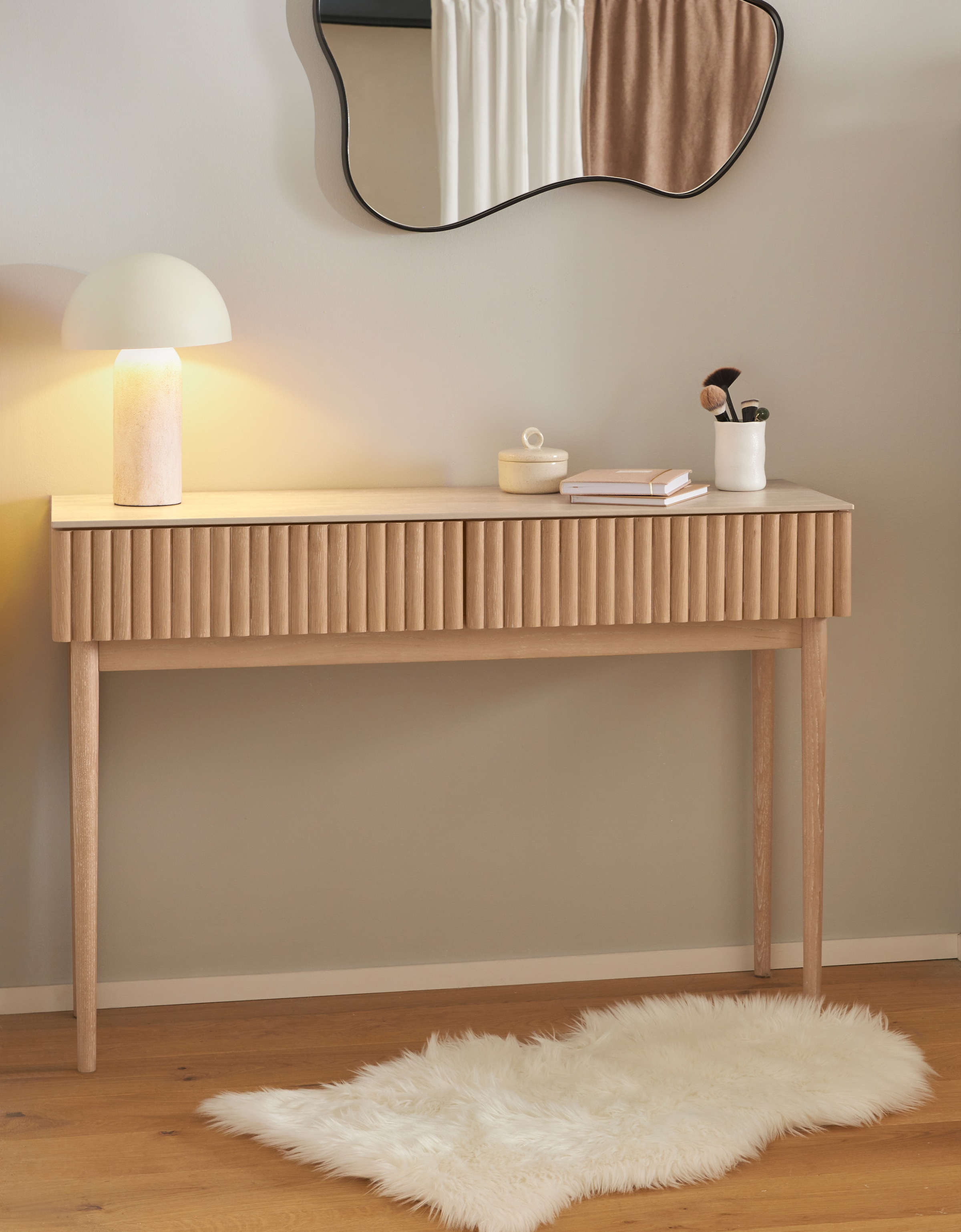 homsy by Ana Johnson Schminktisch »Solva« Holzoptik aus Esche, geriffelte Front, Keramikplatte, Breite 118 cm