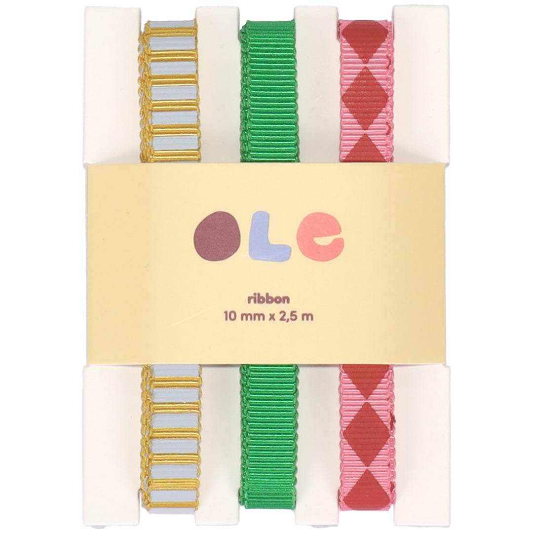 ole cadeaulint - stripe - plain - diamond - 3st