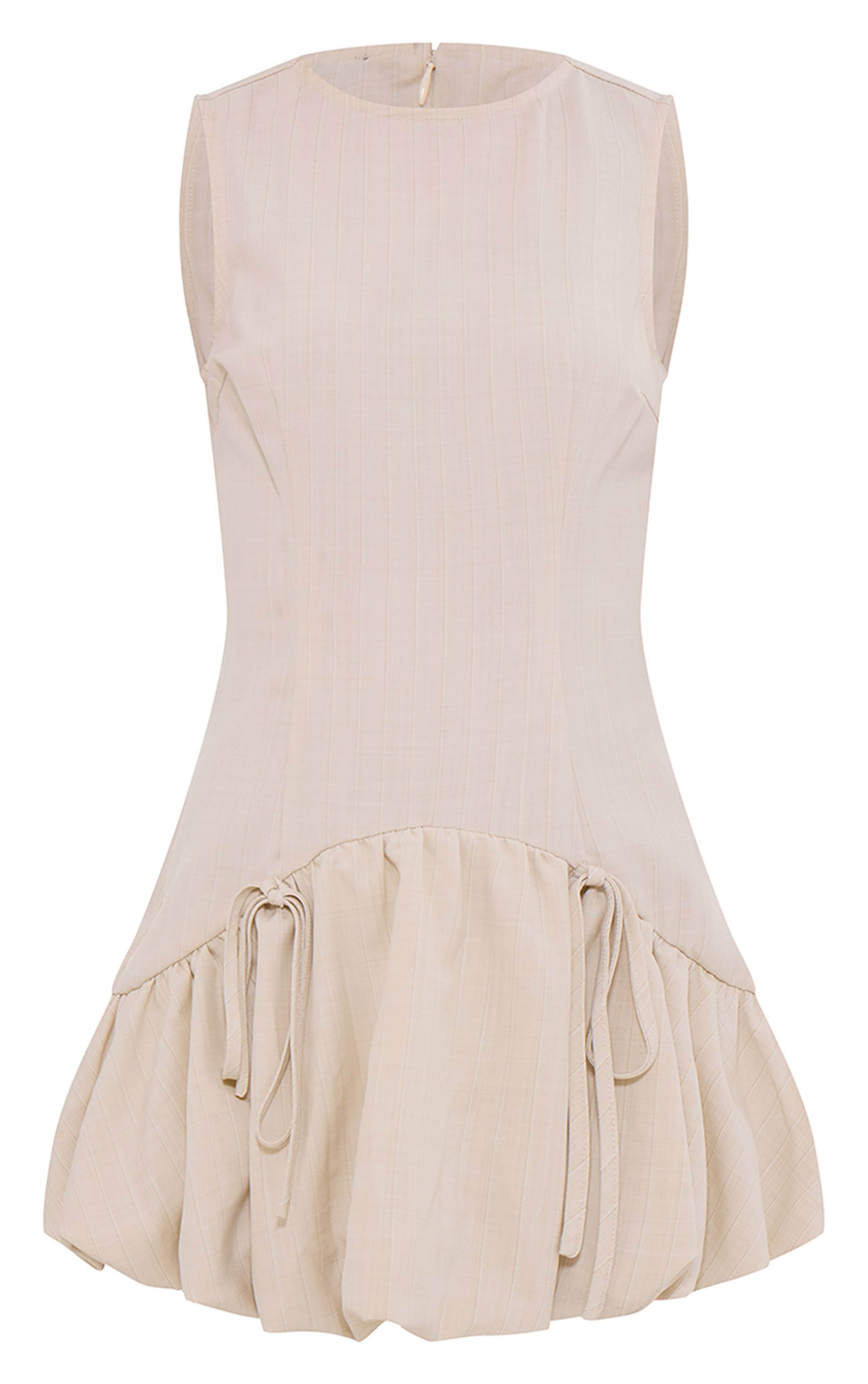 Crème Robe Mini Bouffante À Rayures Tennis Col Nageur