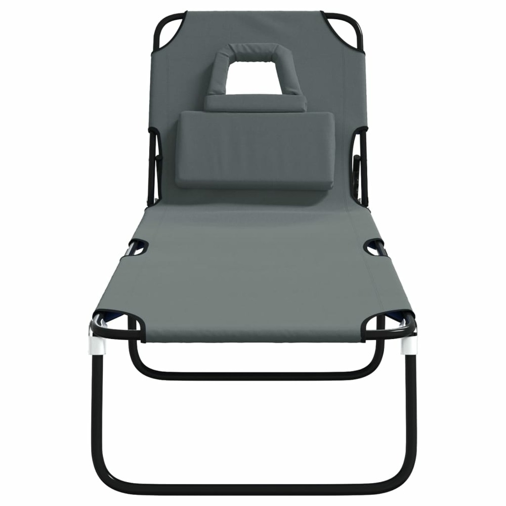 Chaise longue pliante gris tissu oxford acier enduit de poudre