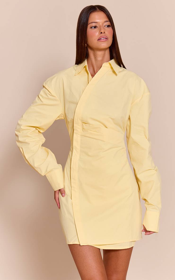Citron Robe Chemise Asymétrique À Manches Longues Avec Boutonnage