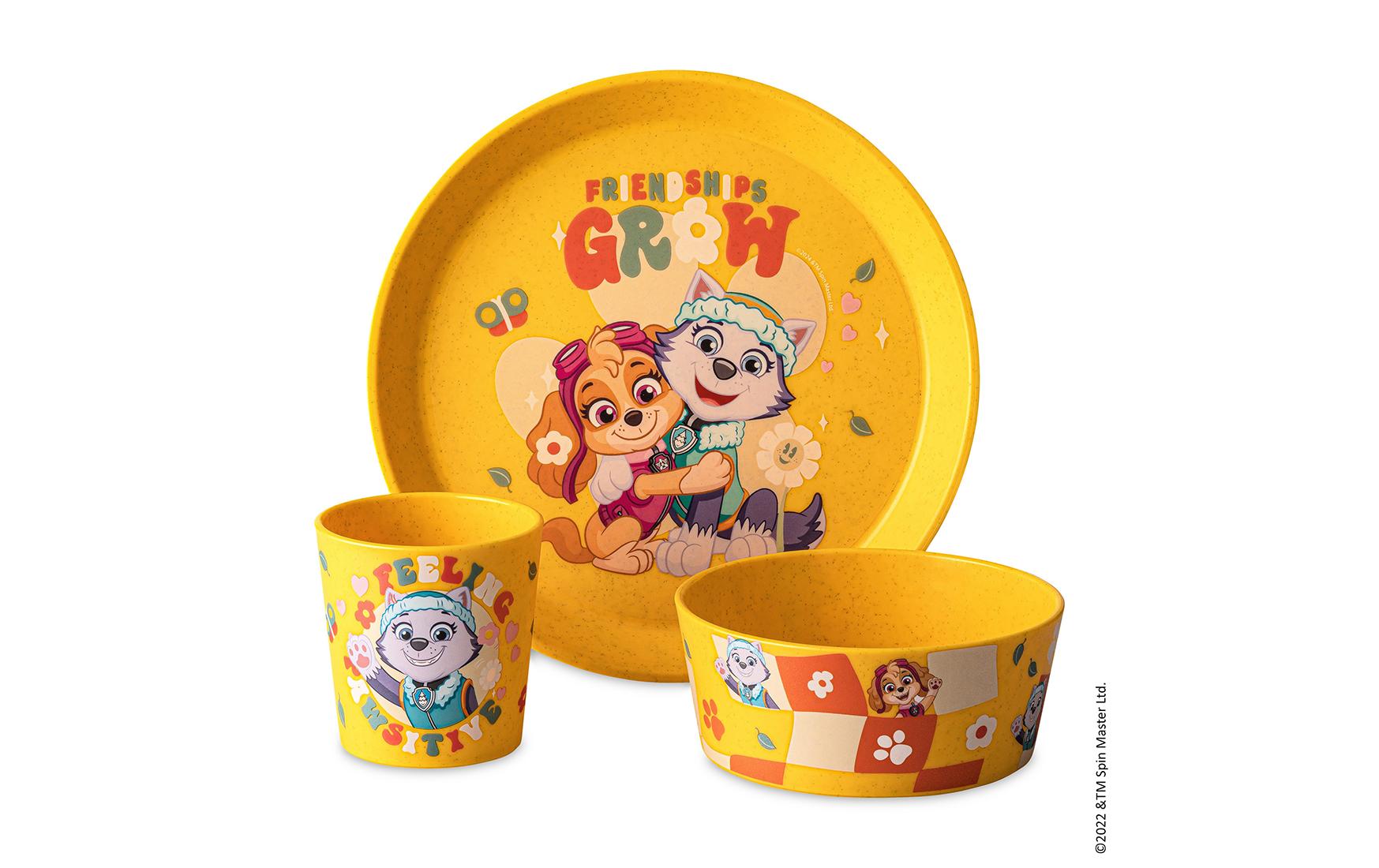 Kindergeschirrset CONNECT PAW PATROL honey yellowKindergeschirr aus Biokunststoff bestehend aus Teller, Schüssel und Becher