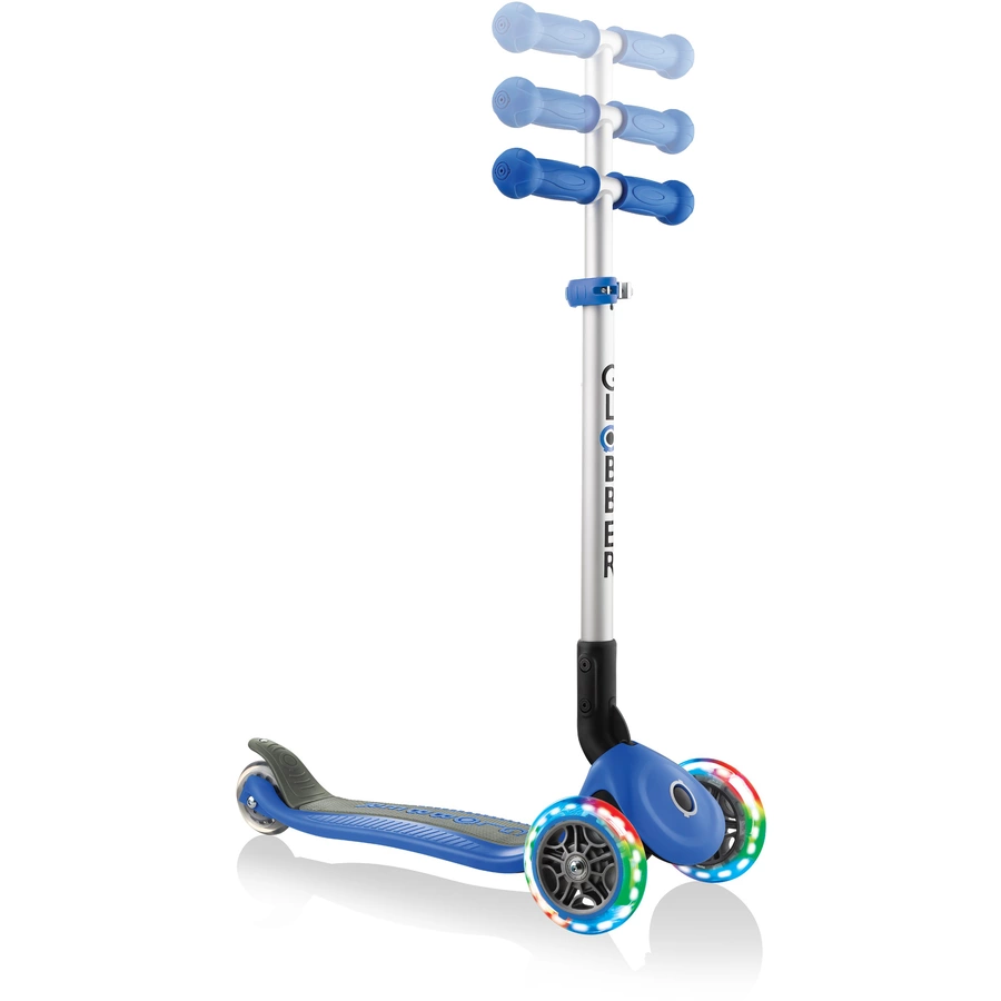 Globber Scooter Primo Foldable mit Leuchtrollen, navy-blau