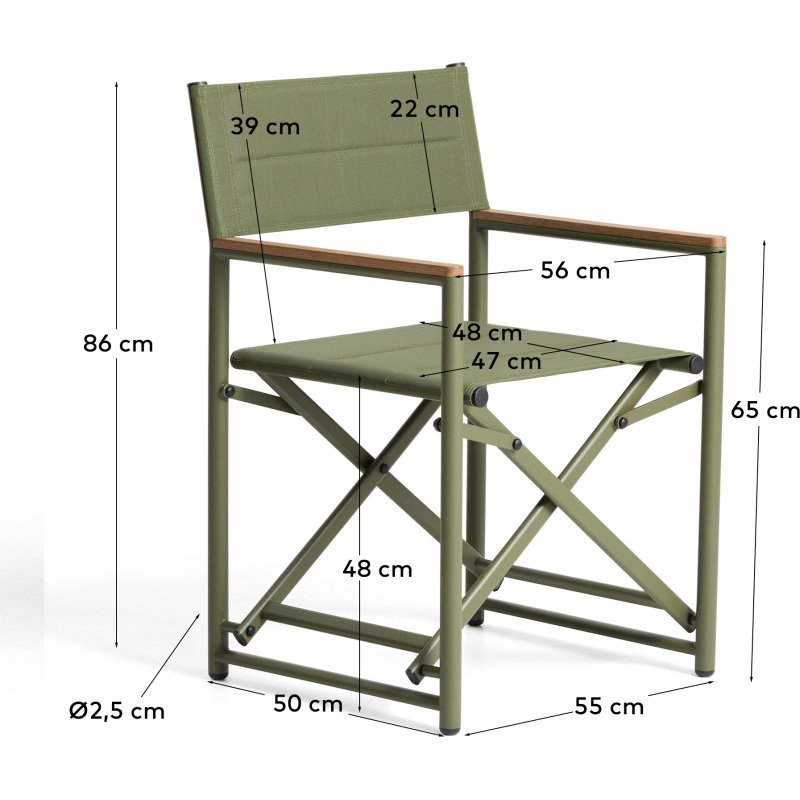 Chaise pliable d’extérieur Tisno en aluminium vert et textilène vert