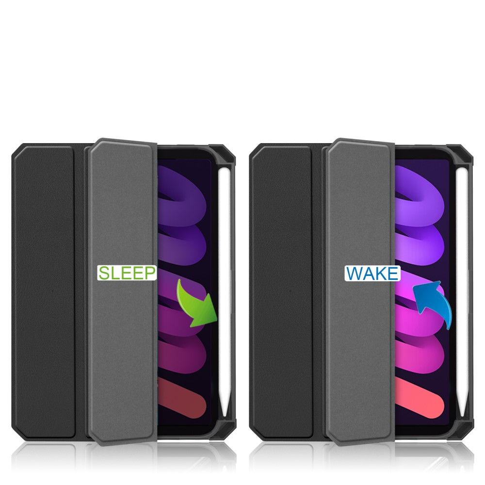 iPad Mini 7 (2024) / Mini 6 (2021) Leder Tasche Smart Cover Hülle - Schwarz