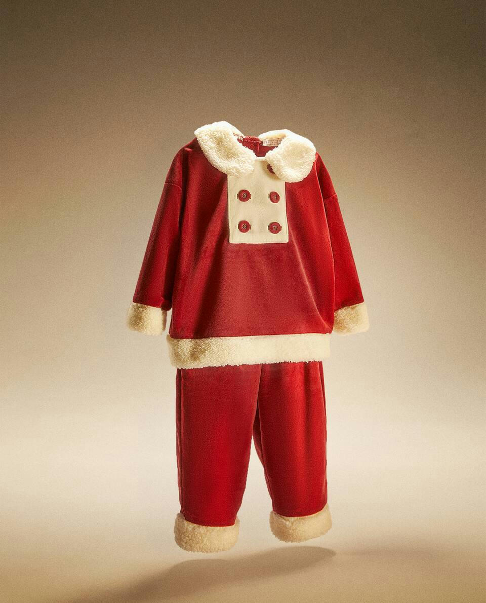Conjunto de pijama infantil com tema de Papai Noel