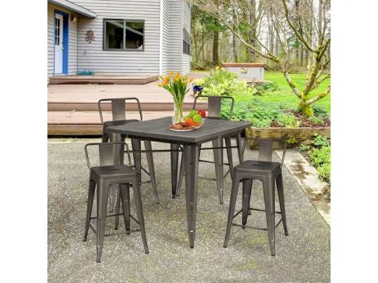 Lot 4 Tabourets de Bar Empilable en Métal avec Dossier Bas Amovible, Hauteur d'Assise 60 CM, Pieds en Caoutchouc Antidérapants, Tabourets Hauts de Bar pour Bistrot, Cuisine, Café