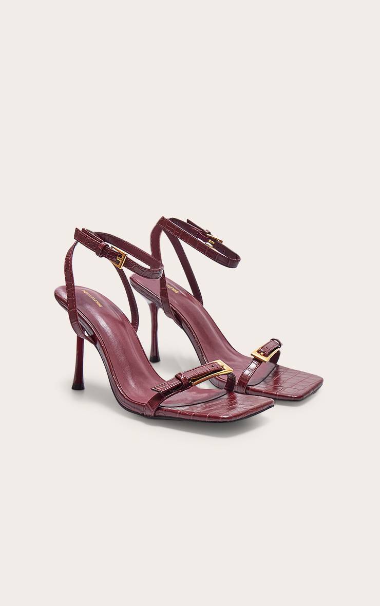 Rouge Bordeaux Sandales À Talons Aiguilles Hauts En Synthétiquecuir À Bout Carré Et Double Boucle