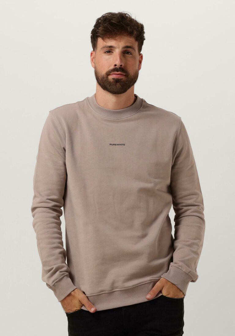PUREWHITE taupe purewhite trui crewneck with front print and back artwork