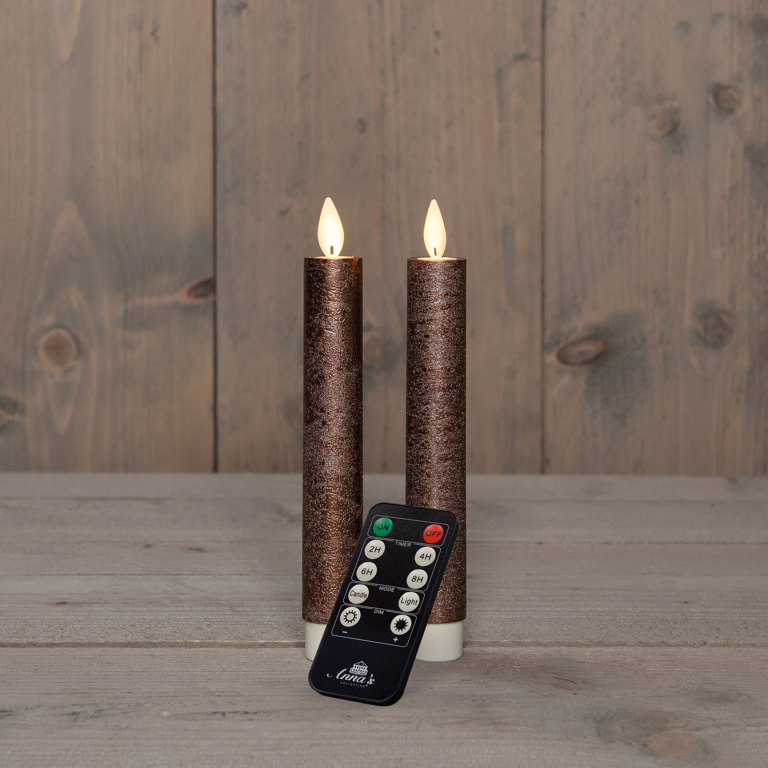 Anna's Collection LED dinerkaars Tara met timer brons D 2,2 H 18 cm 2 stuks