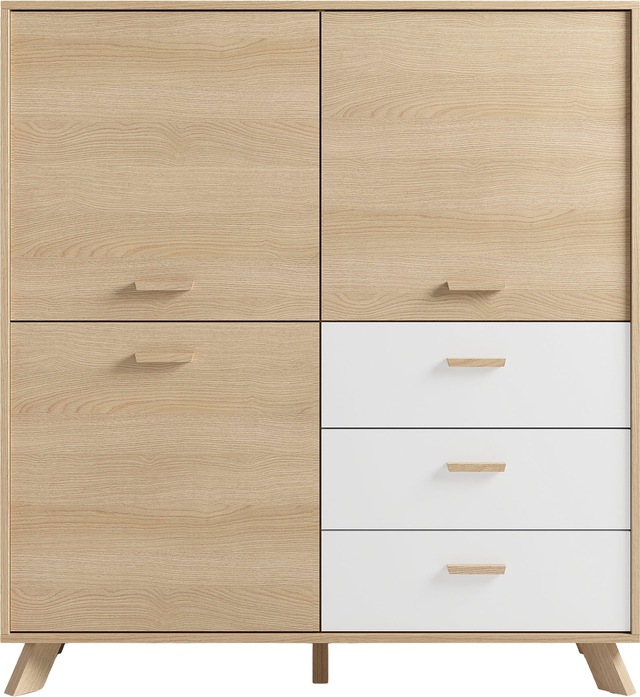 byLIVING Highboard »Bastian« 1 Stk. tlg. mit massiven Holzfüssen und Griffen, natürlicher Eichenlook, 120cm