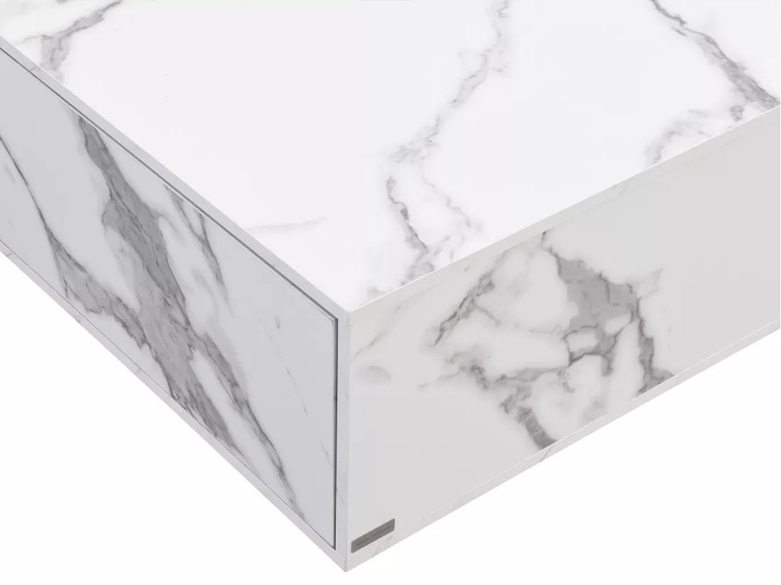 Table basse avec 2 tiroirs en MDF - Effet marbre blanc - ANTRIM de Pascal Morabito