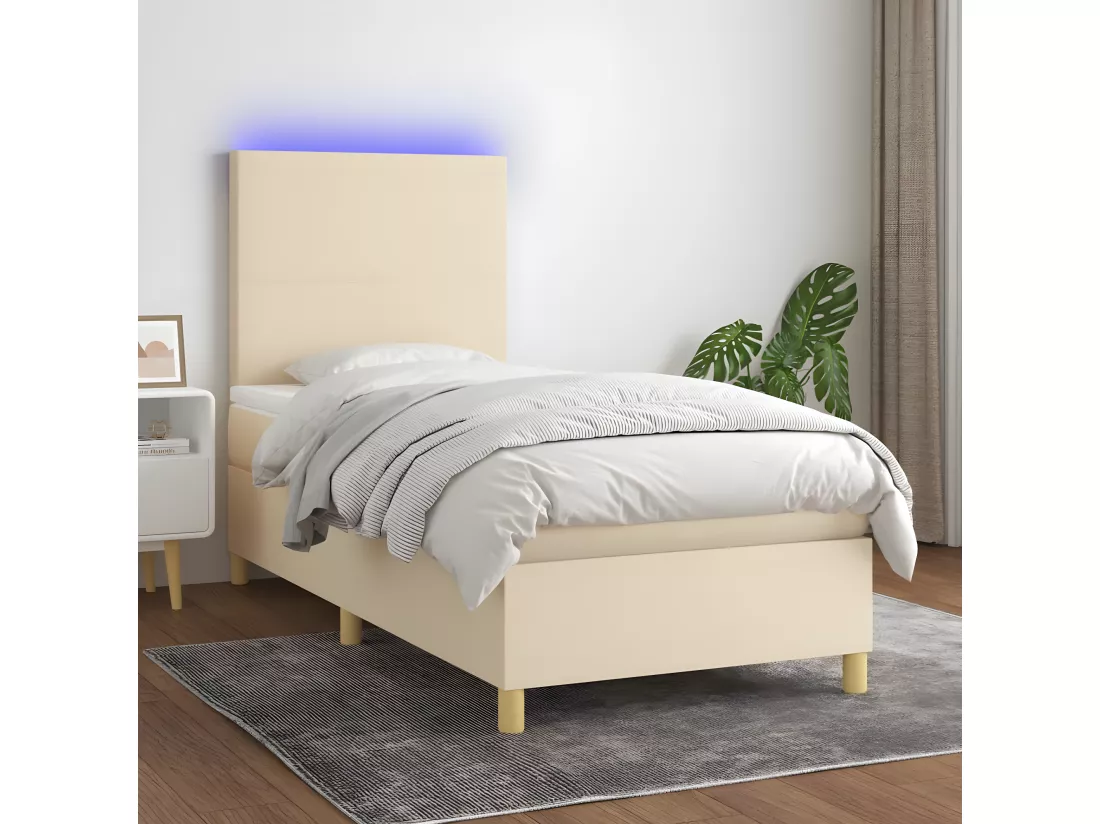 Sommier tapissier avec matelas et LED Crème 80x200cm Tissu