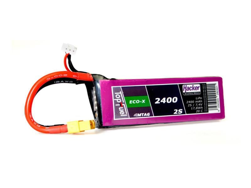 Hacker RC-Akku LiPo 2400 mAh 7.4 V 20C TopFuel ECO-X MTAG 2S LiPo-Akku für Flugmodelle