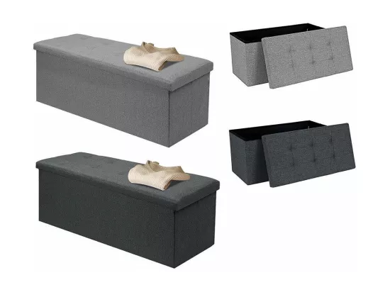 Banc Tabouret Boîte de Rangement Polyester Commode Pliable - 110x38x38cm - Gris Clair