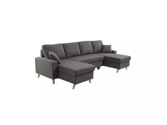 Canapé Panoramique Scandinave Convertible 2 Coffres en Tissu Déperlant
