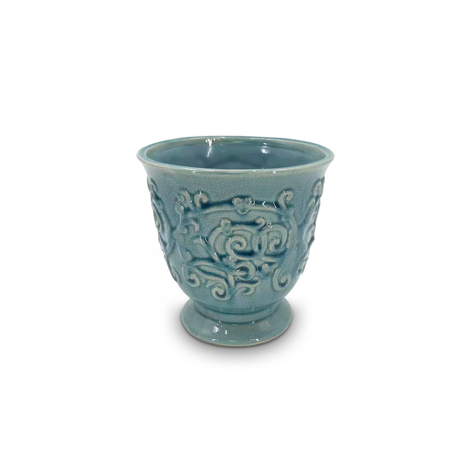 Vase 'Bastien' aus Keramik, blau, Ø 18,5 cm, H 18,5 cm von fischer's lagerhaus