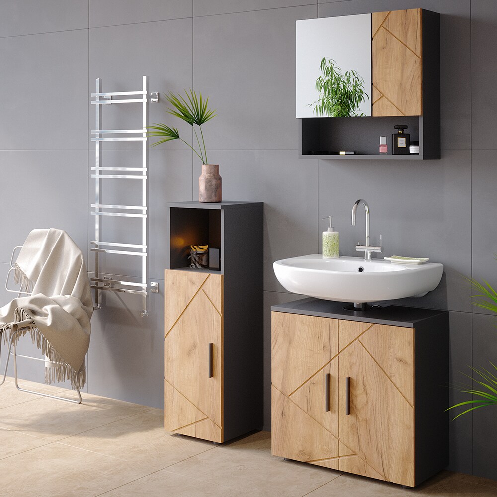 Vicco Midischrank Badschrank Badezimmerschrank Irma 3 Fächer 1 Tür Anthrazit/GKO