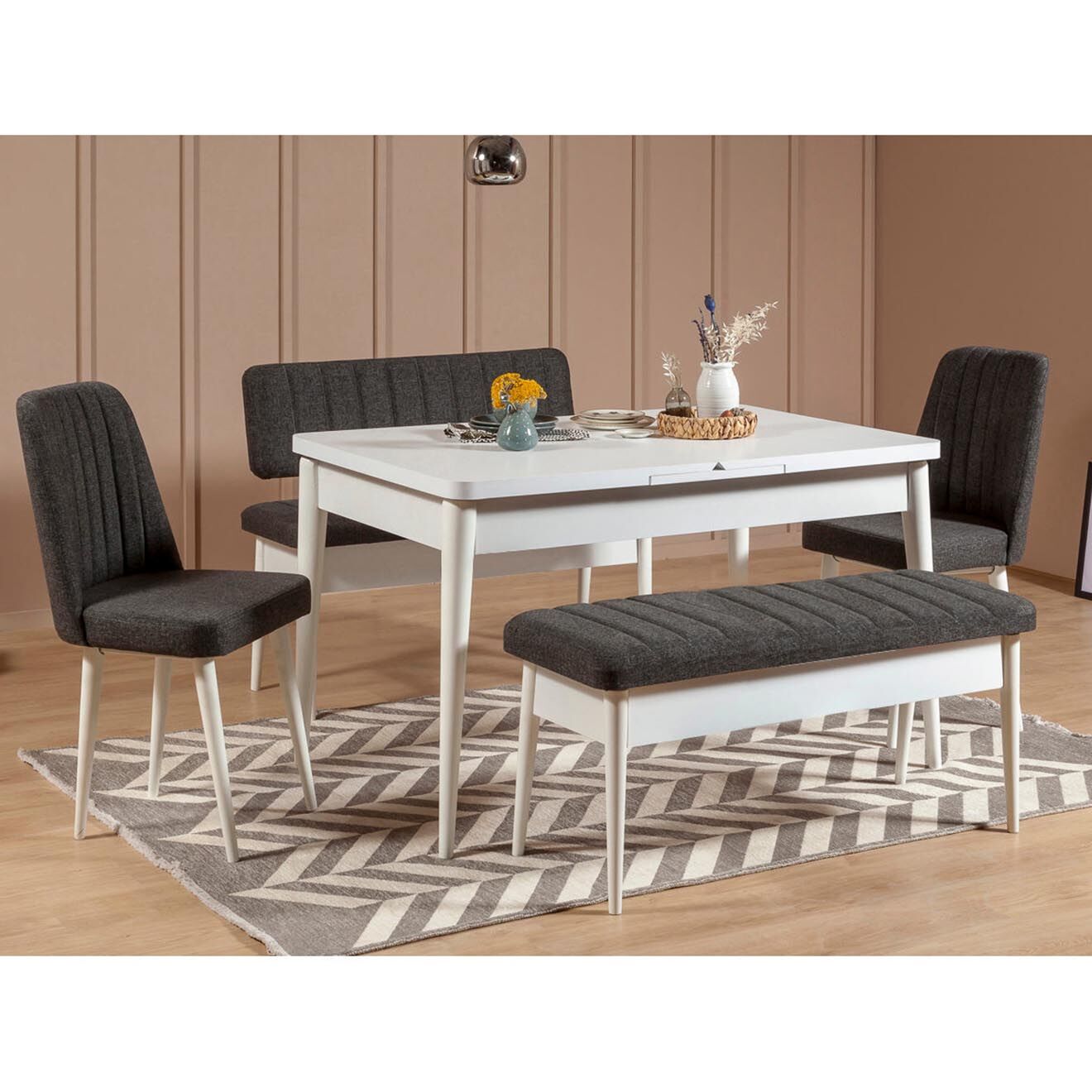 Homitis Ensemble Table + 2 Chaises + 2 Bancs Vina 1053 blanc/anthracite