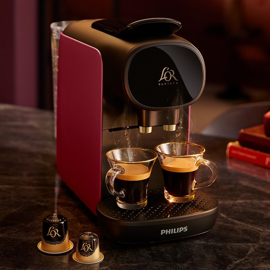 L'OR BARISTA Sublime Kaffeekapselmaschine von Philips, für Doppel- oder Einzelkapsel, Rot LM9012 50, Barista Red